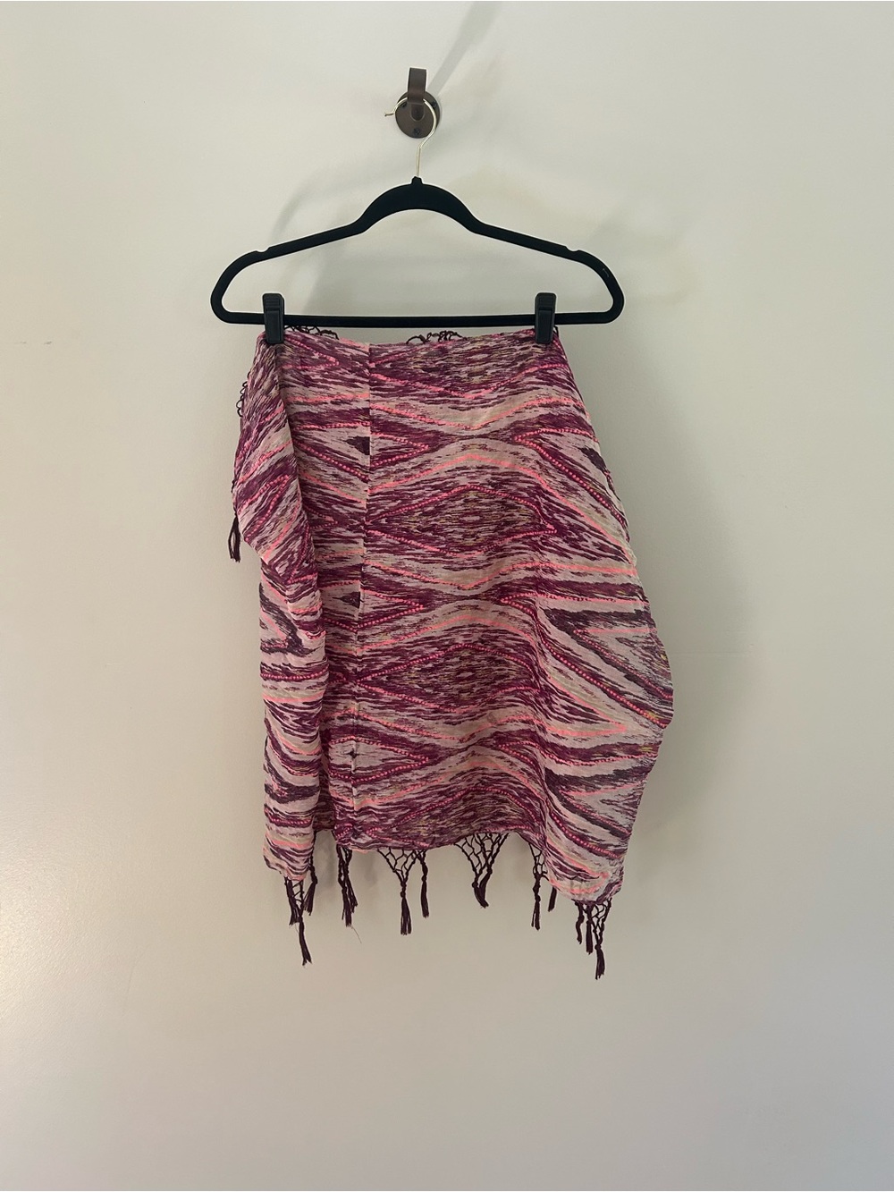 Pink Multicolor Woven Fringe infinity Wrap Scarf